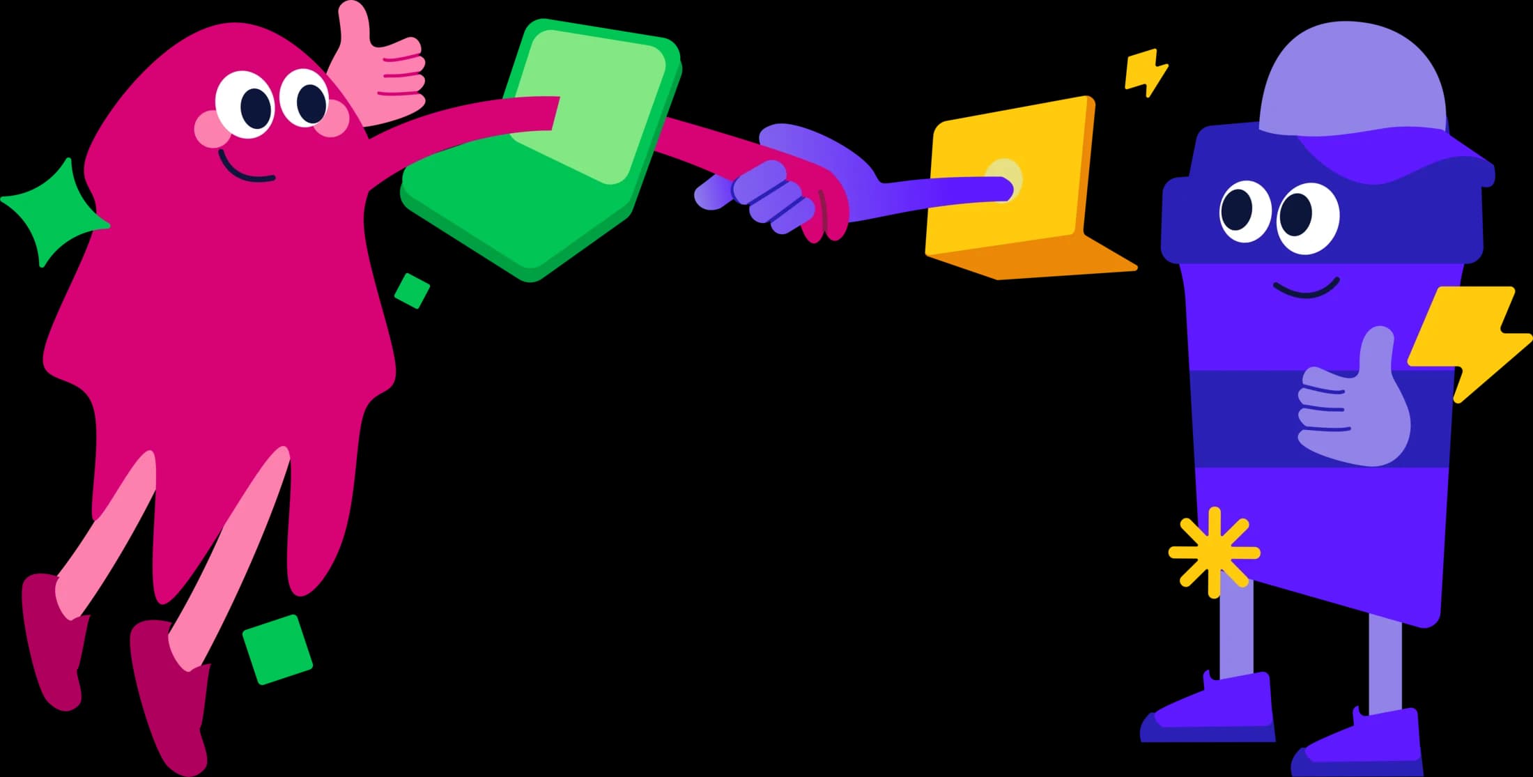 Infina characters carrying one idea from design through delivery